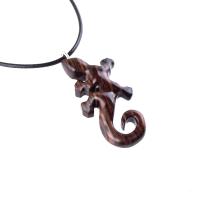 Wooden Lizard Pendant, Hand Carved Gecko Necklace, Salamander Charm, Reptile Wood Jewelry for Men or Women