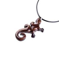 Wooden Lizard Pendant, Hand Carved Gecko Necklace, Salamander Charm, Reptile Wood Jewelry for Men or Women