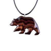 Wood Bear Necklace, Hand Carved Wooden Grizzly Bear Pendant for Men or Women, Spirit Animal Totem Jewelry Gift for Him Her