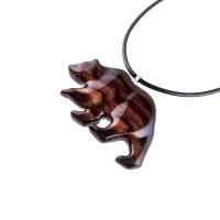 Wood Bear Necklace, Hand Carved Wooden Grizzly Bear Pendant for Men or Women, Spirit Animal Totem Jewelry Gift for Him Her