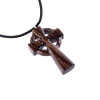 Celtic Cross Pendant, Hand Carved Wood Cross Necklace, Irish Mens Wooden Christian Jewelry, One of a Kind Gift for Him