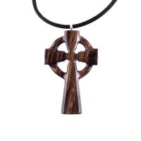 Celtic Cross Pendant, Hand Carved Wood Cross Necklace, Irish Mens Wooden Christian Jewelry, One of a Kind Gift for Him