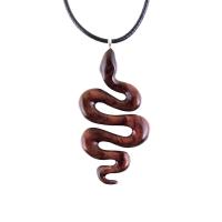 Snake Necklace for Men or Women, Hand Carved Wooden Snake Pendant, Wood Serpent Necklace, Totem Reptile Jewelry