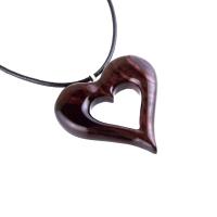 Wooden Heart Pendant, Hand Carved Wood Heart Necklace, 5th Anniversary Gift for Her, One of a Kind Handmade Jewelry