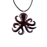 Octopus Necklace, Hand Carved Wooden Octopus Pendant, Nautical Kraken Wood Jewelry
