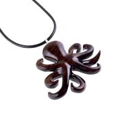 Octopus Necklace, Hand Carved Wooden Octopus Pendant, Nautical Kraken Wood Jewelry