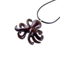 Octopus Necklace, Hand Carved Wooden Octopus Pendant, Nautical Kraken Wood Jewelry