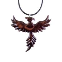 Hand Carved Phoenix Necklace, Wooden Rising Phoenix Pendant for Men or Women, Wood Firebird Necklace, Fantasy Inspirational Jewelry