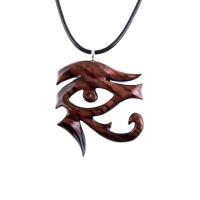 Eye of Horus Pendant Necklace, Hand Carved Wooden Egyptian Jewelry for Men or Women