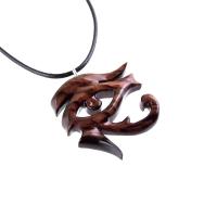 Eye of Horus Pendant Necklace, Hand Carved Wooden Egyptian Jewelry for Men or Women