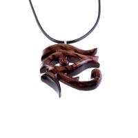 Eye of Horus Pendant Necklace, Hand Carved Wooden Egyptian Jewelry for Men or Women