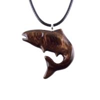 Salmon Necklace, Hand Carved Wooden Fish Pendant, Trout Necklace, Mens Wood Pendant, Fishermen Jewelry, Gift for Him
