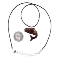 Salmon Necklace, Hand Carved Wooden Fish Pendant, Trout Necklace, Mens Wood Pendant, Fishermen Jewelry, Gift for Him