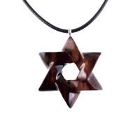 Star of David Pendant, Hand Carved Wooden Jewish Star Necklace for Men or Women, Wood Jewish Jewelry
