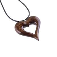 Wood Heart Necklace, Hand Carved Wooden Heart Pendant, 5th Anniversary Gift for Her, One of a Kind Wood Jewelry