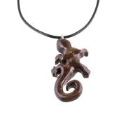 Gecko Pendant, Wooden Lizard Necklace, Hand Carved Wood Salamander Necklace, Totem Lizard Jewelry Gift for Men or Women