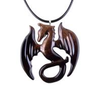 Wooden Dragon Pendant, Hand Carved Dragon Necklace, One of a Kind Fantasy Wood Necklace for Men or Women, Gift for Her Him