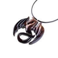 Wooden Dragon Pendant, Hand Carved Dragon Necklace, One of a Kind Fantasy Wood Necklace for Men or Women, Gift for Her Him