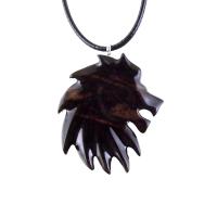 Hand Carved Wooden Lion Head Pendant, Men Wood Necklace, Handcrafted Leo Jewelry Gift