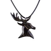 Hand Carved Stag Head Necklace, Wooden Deer Pendant, Woodland Buck Necklace, Mens Jewelry, Spirit Animal Totem Gift for Him