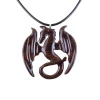 Wooden Dragon Pendant, Hand Carved Dragon Necklace, One of a Kind Fantasy Wood Necklace for Men or Women, Gift for Her Him