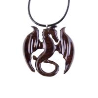 Wooden Dragon Pendant, Hand Carved Dragon Necklace, One of a Kind Fantasy Wood Necklace for Men or Women, Gift for Her Him