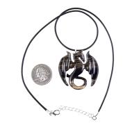 Dragon Necklace for Men Women, Hand Carved Wooden Dragon Pendant, Fantasy Wood Jewelry Gift for Her Him