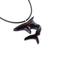 Shark Pendant, Hand Carved Wooden Shark Necklace, Mens Wood Pendant, Nautical Jewelry Gift for Him in Black with Brown Streaks