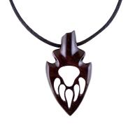 Bear Paw Necklace, Hand Carved Wooden Arrowhead Pendant, Totem Protection Amulet, Bear Jewelry for Men, One of a Kind Gift for Him