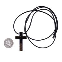 Hand Carved Wood Cross Necklace, Wooden Cross Pendant, Christian Jewelry for Men in Black with Brown Streaks