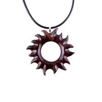 Hand Carved Sun Wooden Necklace, Celestial Sunburst Pendant, Solar Eclipse Wood Jewelry
