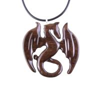 Wooden Dragon Pendant, Hand Carved Dragon Necklace, One of a Kind Fantasy Wood Necklace for Men or Women, Gift for Her Him