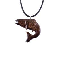 Salmon Necklace, Hand Carved Wooden Fish Pendant, Trout Necklace, Mens Wood Pendant, Fishermen Jewelry, Gift for Him