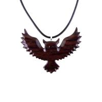 Owl Necklace, Hand Carved Wooden Owl Pendant, Flying Wood Bird Jewelry for Men Women