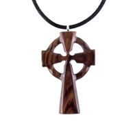 Wooden Celtic Cross Pendant, Hand Carved Celtic Cross Necklace, Wood Cross Necklace Gift for Him, Irish Christian Jewelry