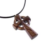Celtic Cross Pendant, Hand Carved Wood Cross Necklace, Irish Mens Wooden Christian Jewelry, One of a Kind Gift for Him