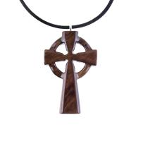 Celtic Cross Pendant, Hand Carved Wood Cross Necklace, Irish Mens Wooden Christian Jewelry, One of a Kind Gift for Him