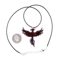 Hand Carved Phoenix Necklace, Wooden Rising Phoenix Pendant for Men or Women, Wood Firebird Necklace, Fantasy Inspirational Jewelry
