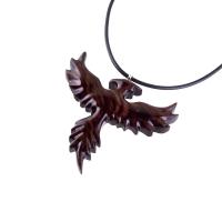 Hand Carved Phoenix Necklace, Wooden Rising Phoenix Pendant for Men or Women, Wood Firebird Necklace, Fantasy Inspirational Jewelry