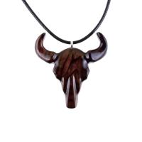 Hand Carved Bull Pendant, Wooden Bull Skull Necklace, Bison Necklace, Mens Ox Pendant, Taurus Jewelry Gift for Him