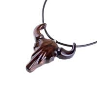 Hand Carved Bull Pendant, Wooden Bull Skull Necklace, Bison Necklace, Mens Ox Pendant, Taurus Jewelry Gift for Him