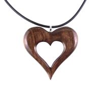 Wood Heart Necklace, Wooden Heart Pendant, Hand Carved 5th Anniversary Gift for Her, One of a Kind Handmade Jewelry
