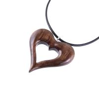 Wood Heart Necklace, Wooden Heart Pendant, Hand Carved 5th Anniversary Gift for Her, One of a Kind Handmade Jewelry
