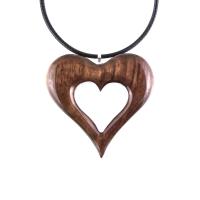 Wood Heart Necklace, Wooden Heart Pendant, Hand Carved 5th Anniversary Gift for Her, One of a Kind Handmade Jewelry