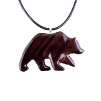 Wood Bear Necklace, Hand Carved Wooden Grizzly Bear Pendant for Men or Women, Spirit Animal Totem Jewelry Gift for Him Her