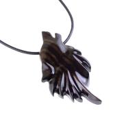 Wolf Wooden Necklace, Hand Carved Wood Wolf Head Pendant, Spirit Animal Totem, Woodland Jewelry in Black with Brown Streaks