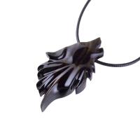 Wolf Wooden Necklace, Hand Carved Wood Wolf Head Pendant, Spirit Animal Totem, Woodland Jewelry in Black with Brown Streaks