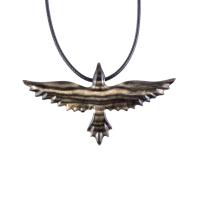 Flying Raven Necklace, Hand Carved Wooden Raven Pendant, Crow Necklace for Men or Women, Wood Bird Pendant, Totem Jewelry