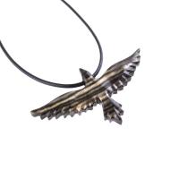 Flying Raven Necklace, Hand Carved Wooden Raven Pendant, Crow Necklace for Men or Women, Wood Bird Pendant, Totem Jewelry