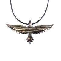 Flying Raven Necklace, Hand Carved Wooden Raven Pendant, Crow Necklace for Men or Women, Wood Bird Pendant, Totem Jewelry